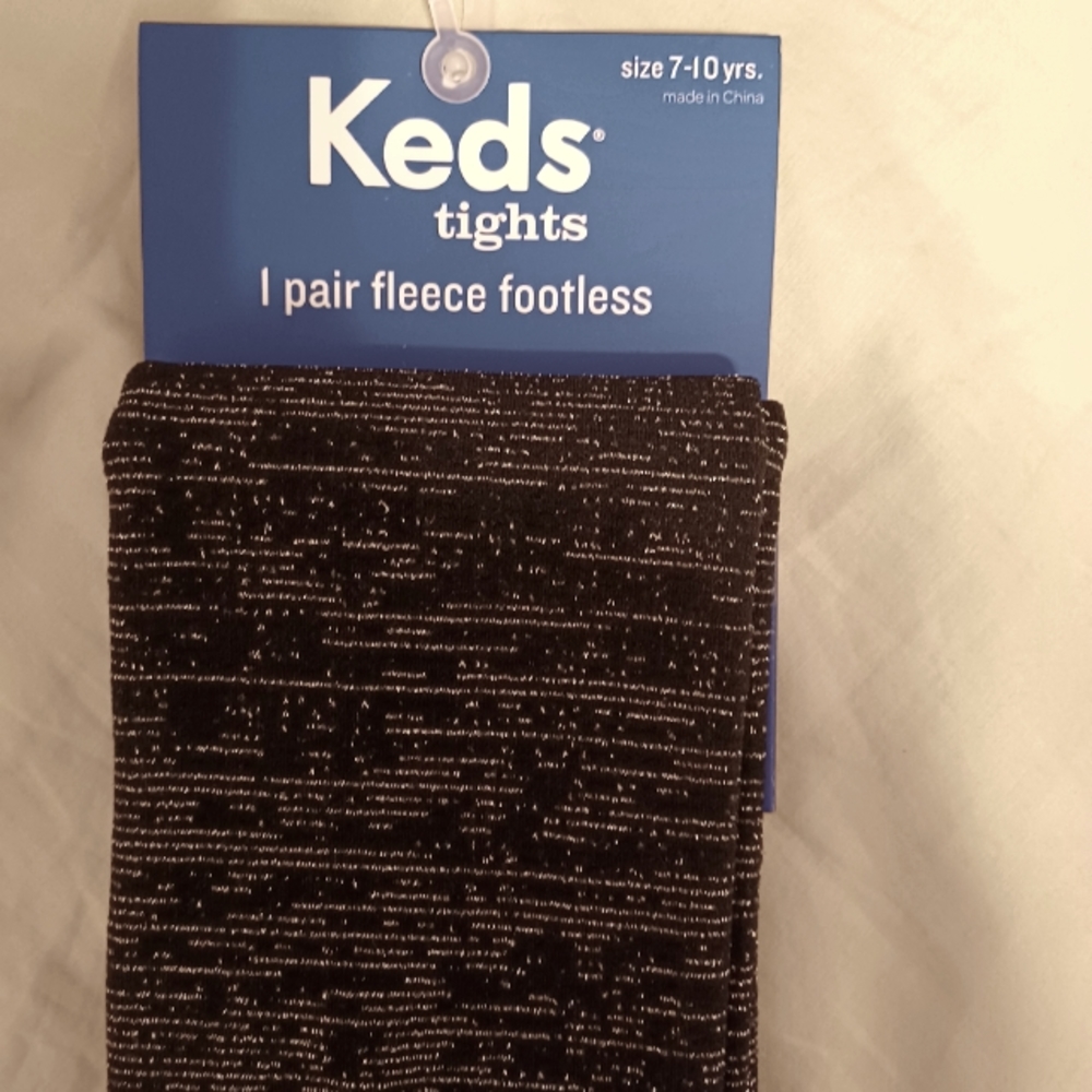 KEDS Girls Footless Tights Leggings Black Silver 7-10 Years